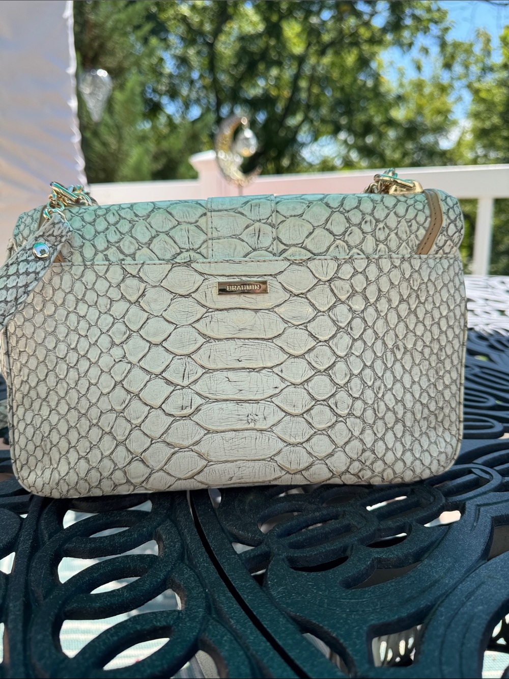 Brahmin Rosalie Oyster Grey Ellacoya Bag with Gold chain - Picture 8 of 13